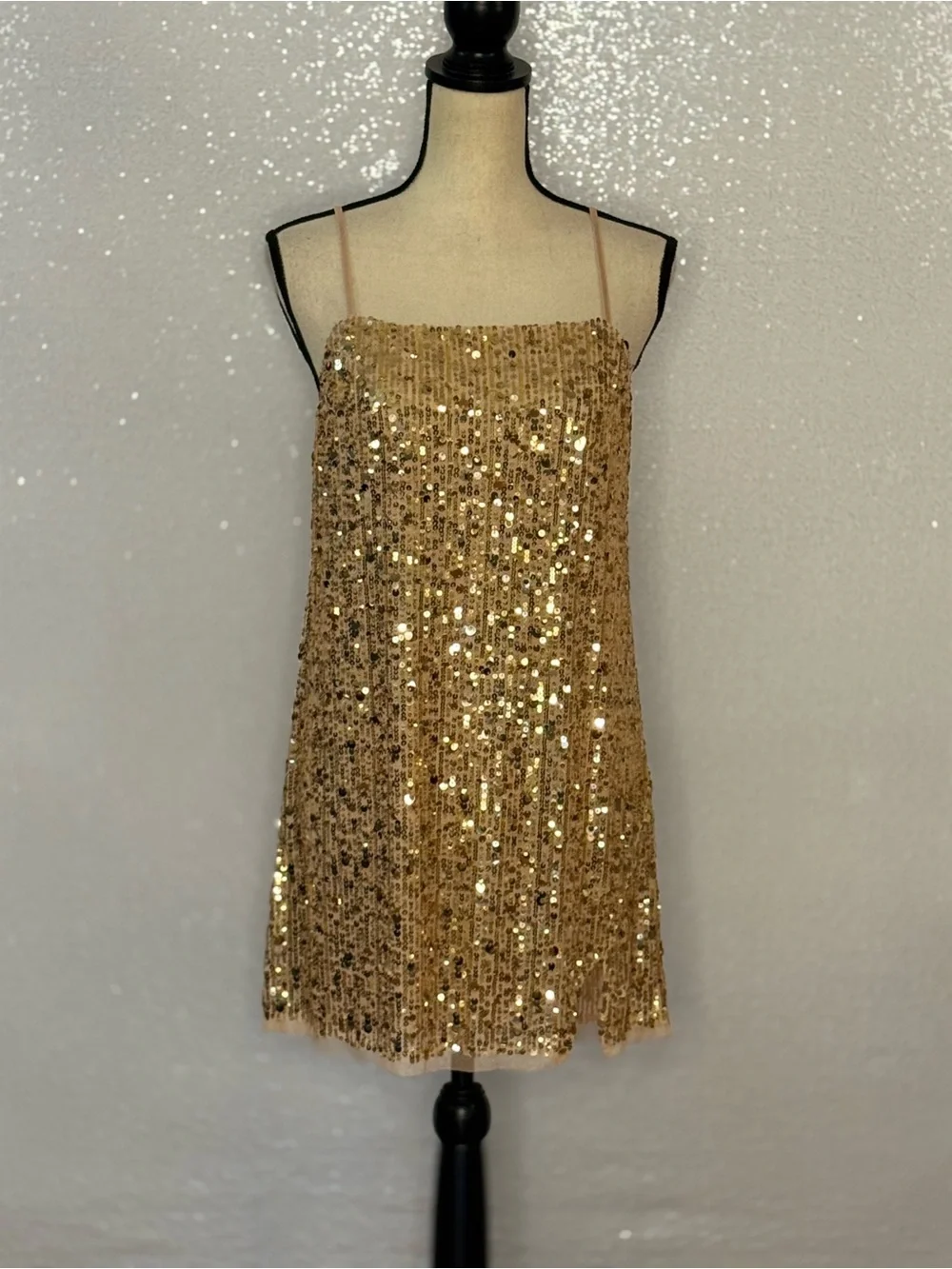 Free People Intimately Midnight Kiss Gold Sequin Mini Dress NWT Size M